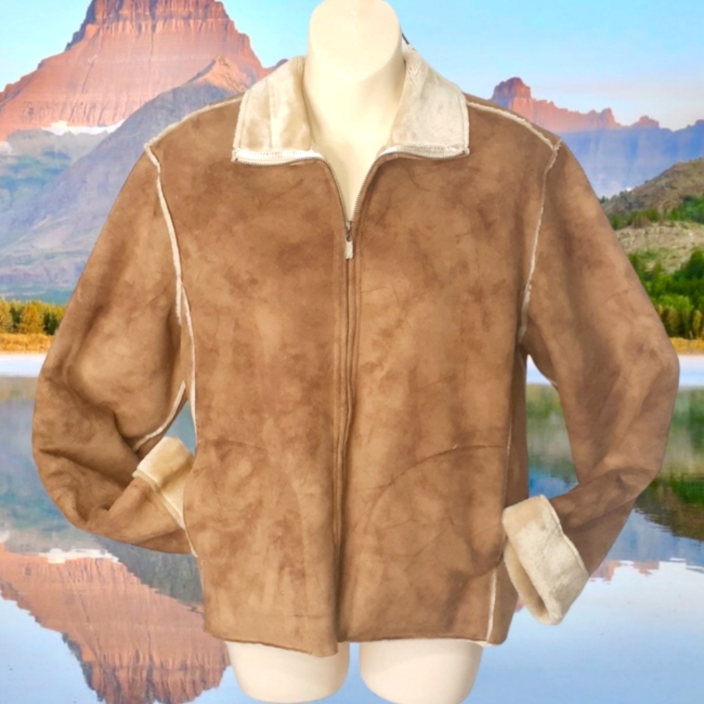 DRAPERS and DAMONS Petite Faux Sheepskin Shearling Suede Rough Out Jacket
